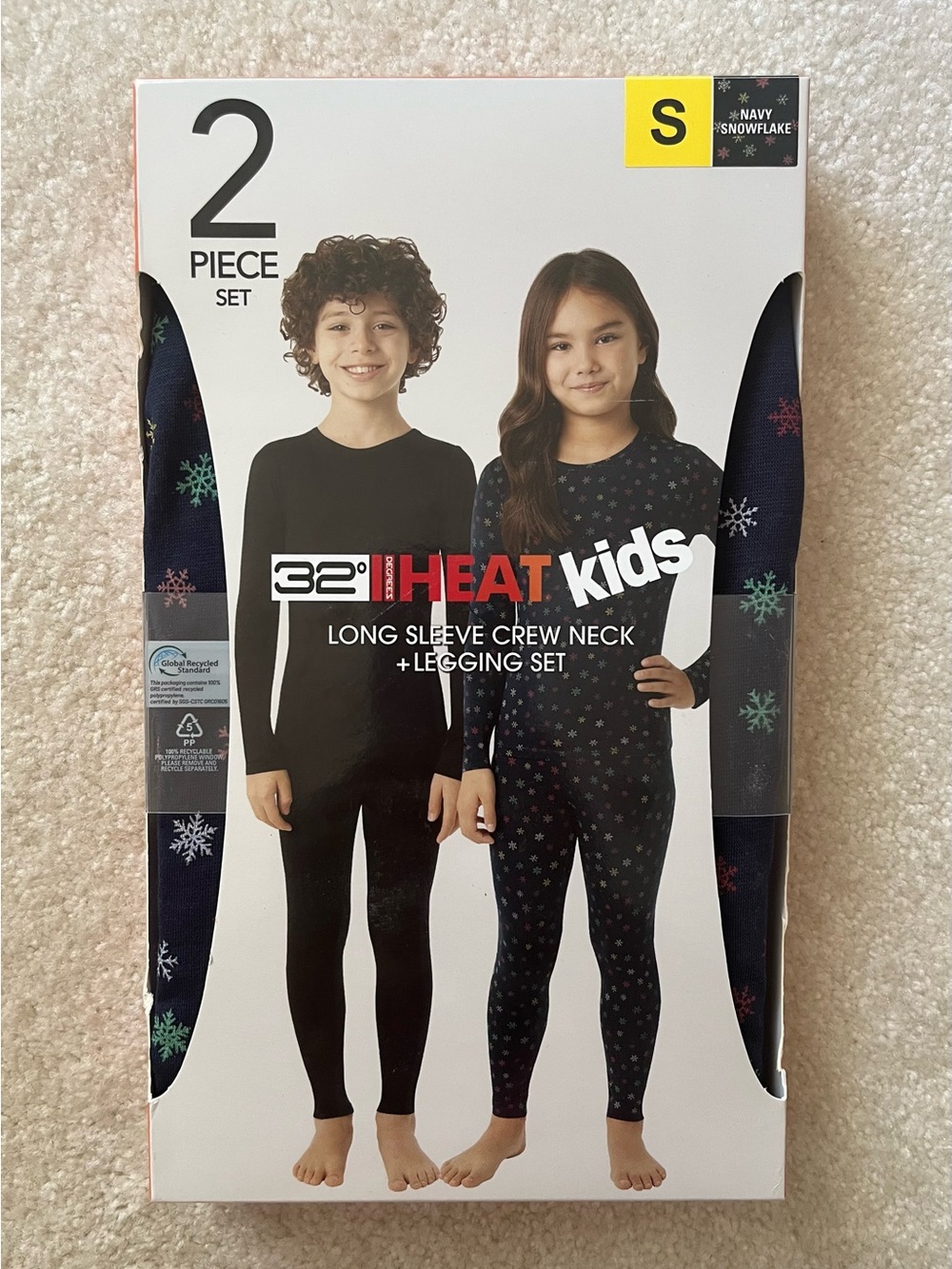 32 Degrees Kids Navy Snowflake Thermal Long Sleeve Crew & Legging Set For Girls